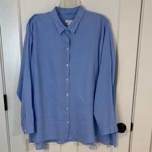 J Jill Size XL Light Blue 100% Linen Shirt